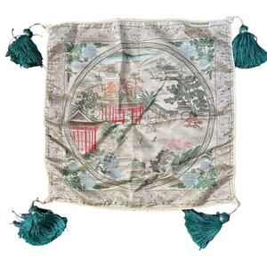 Vintage Brocaded Flowers Oriental Pillow Case with Tassels Asian Sham Cover READ